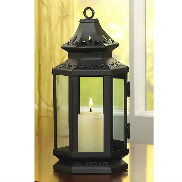 8 Large Monticello Antiqued Wood Frame Pillar Candle Lanterns W/ Iron Black Top for sale online